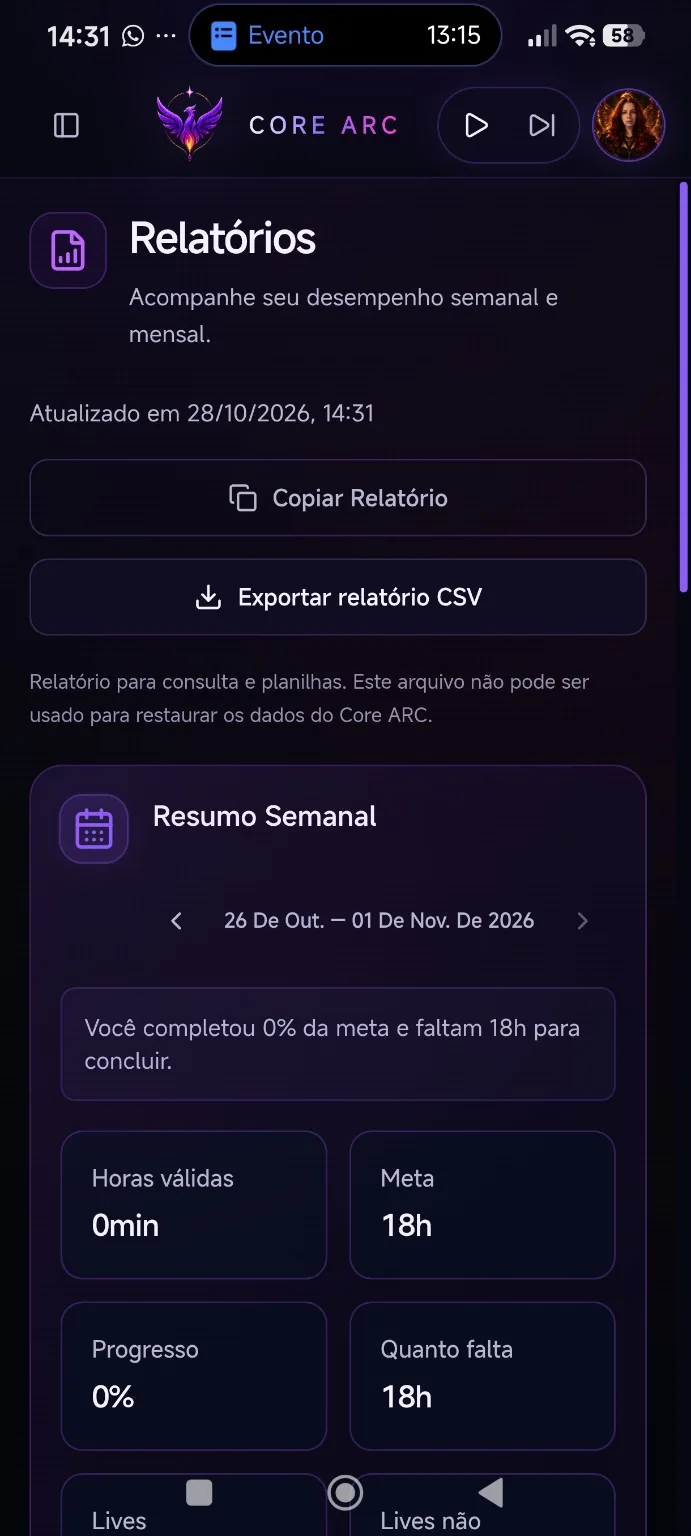 Captura da interface Core ARC