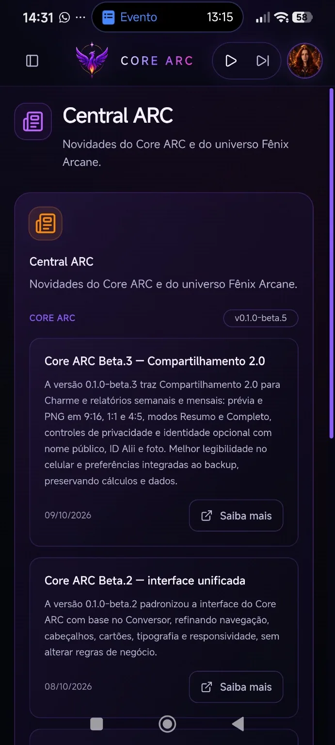 Captura da interface Core ARC