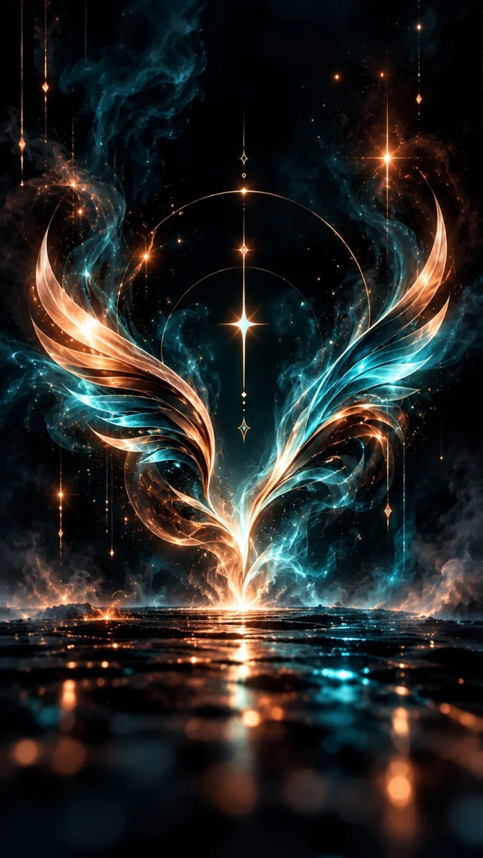 Arte conceitual abstrata de fênix em cobre e ciano